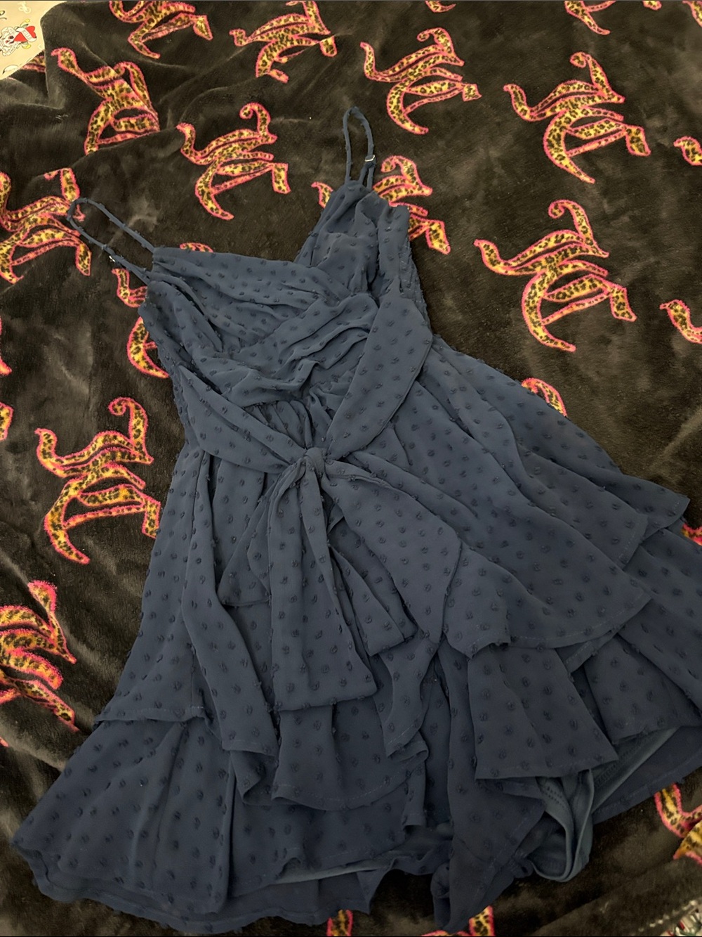 Navy Swiss Dot Ruffle Tie-Front Sundress With Shorts